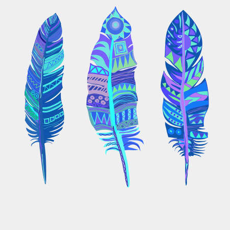 Bright colored feathers. Tribal Ethnic Feathers. Vector illustrationのイラスト素材