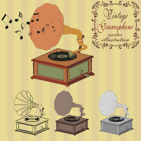 vintage gramophone on the striped background - vectorsのイラスト素材