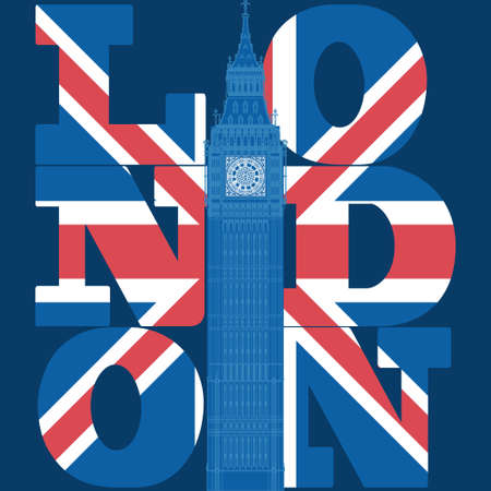 London Typography Graphics, T-shirt design, Big Ben, Attraction of the capital of England, vector illustrationのイラスト素材