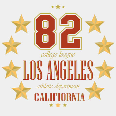T-shirt graphic design, Los Angeles Sport Team Emblem Athletic College Typography. Sportswear, California - vector illustrationのイラスト素材