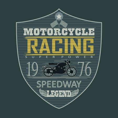 Motorcycle Racing typography emblem, t-shirt graphics design, vector illustration