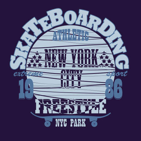 Skateboarding t-shirt graphic design. Freestyle New York City Skate Board typography emblem - vector illustrationのイラスト素材