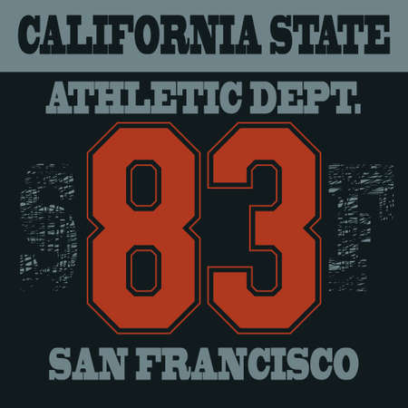 T-shirt graphic design, San Francisco Sport Team Emblem California State Athletic  Typography. Sportswear - vector illustrationのイラスト素材