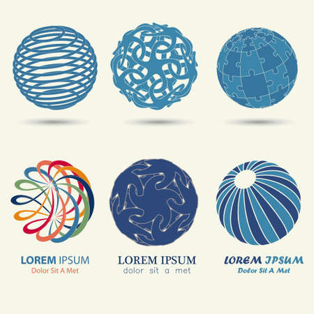 business logo set, blue sphere, swirl symbol, spiral ball template - vector illustrationのイラスト素材