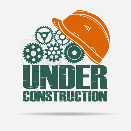 Under construction - gears and helmet - website - page design. Vectorのイラスト素材
