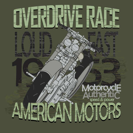 Motorcycle Racing Typography Graphics. Bikers wear, Overdrive Racing, motobike. T-shirt Design, vector illustrationのイラスト素材