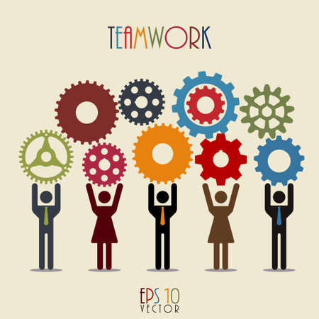 Teamwork mechanism Human resources, People Business Composition, Social Media Gears, Successful Team, Network Illustration, Modern vector illustrationのイラスト素材