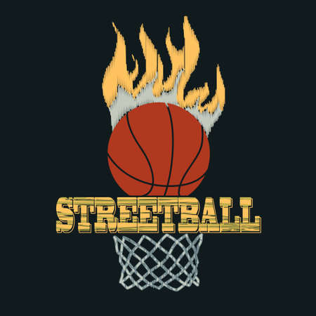 Basketball t-shirt graphic design. Sport team  typography emblem,  Print for sportswear apparel - vector illustrationのイラスト素材