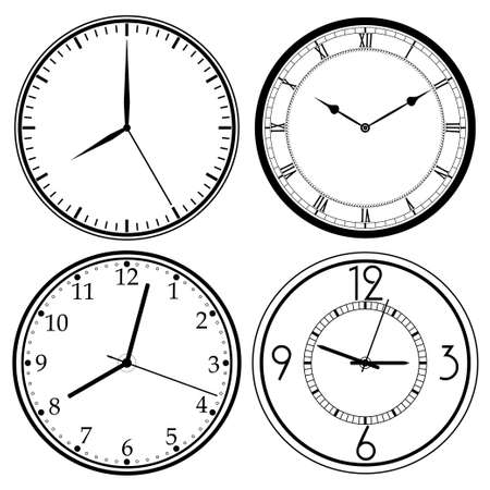 Wall Clock template set, retro analog, clock-face, dial, precision roman style - vector illustrationのイラスト素材