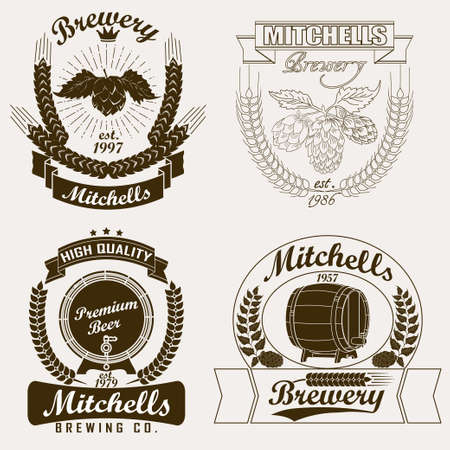 Brewery craft  label, Beer house  emblem, Pub sign, Vintage design elements - vector illustrationのイラスト素材