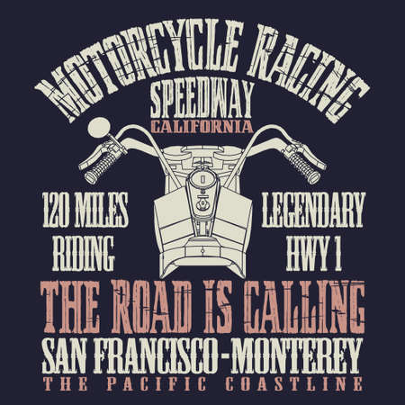 Motorcycle Racing Typography Graphics. San Francisco - Monterey highway. T-shirt Design, vector illustrationのイラスト素材