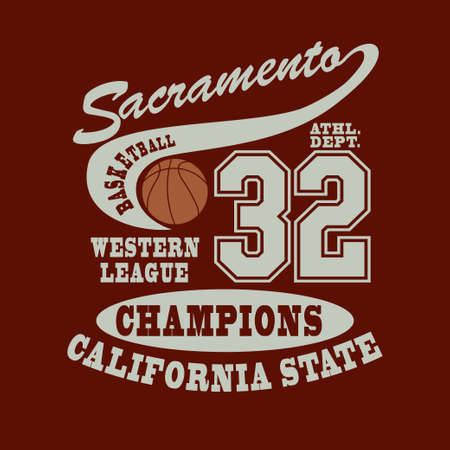 Sacramento Basketball T-shirt, Sport Typography design, California fashion emblem. Graphic Print label - vector illustrationのイラスト素材