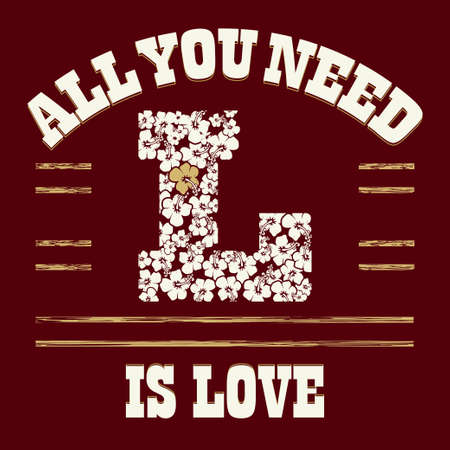Love print floral design, t-shirt typography, fashion decorative emblem - vector illustrationのイラスト素材