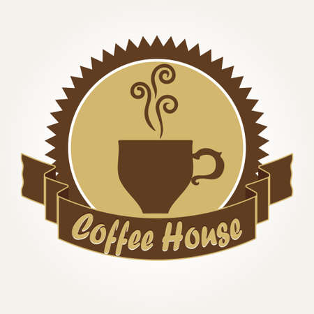 Coffee House, Company, Shop Logo Design Element. Cup with hot steam emblem - vectorのイラスト素材