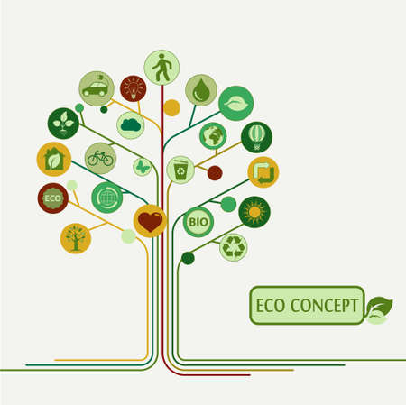 Ecology infographics elements, icons on a  tree concept, bio, organic, vector illustrationのイラスト素材