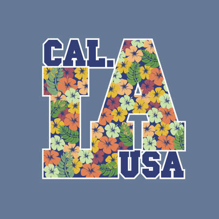 Fashion Typography Graphics. Sport T-shirt Design with floral letters LA, vector illustrationのイラスト素材