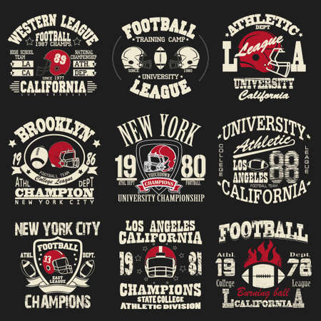 Football logo set, Athletic T-shirt fashion design, Sport Typography, Vintage Print for sportswear apparel - vector illustrationのイラスト素材