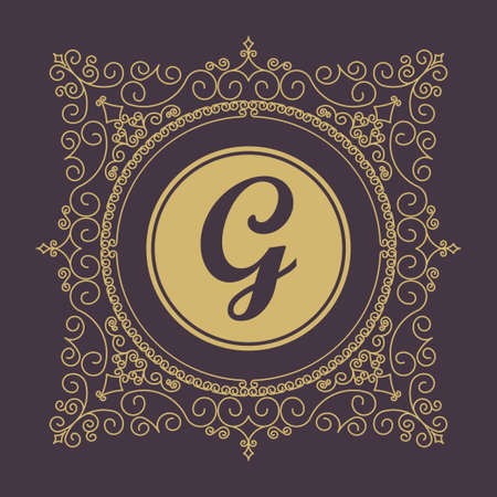 Linear Luxury logo, Flourish Monogram template, graceful minimal style, Vintage floral frame - vectorのイラスト素材