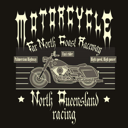 Motorcycle Racing Typography Graphics. Old school, vintage bike. T-shirt Design, vector illustrationのイラスト素材