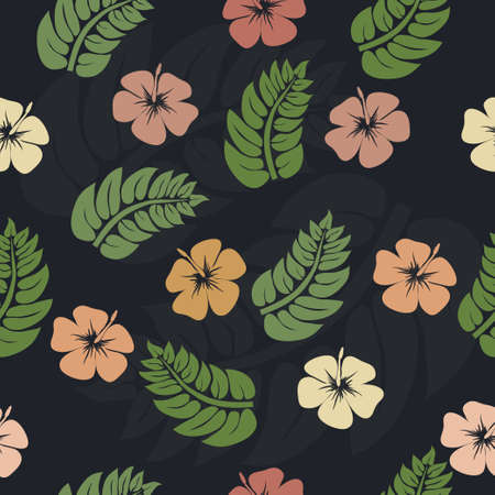 Orchids flowers and green leaves - floral seamless pattern, vectorのイラスト素材