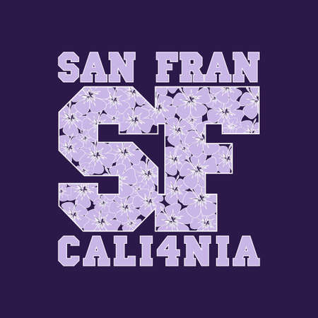 Fashion Typography Graphics. Sport T-shirt Design with floral letters, San Francisco -  vector illustrationのイラスト素材