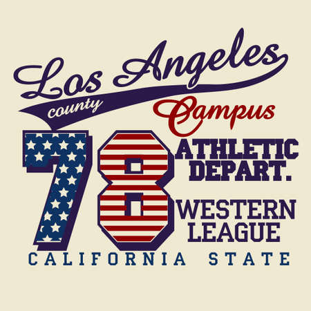 California T-shirt fashion Typography, sport Campus emblem design, Los Angeles graphic Print label - vector illustrationのイラスト素材