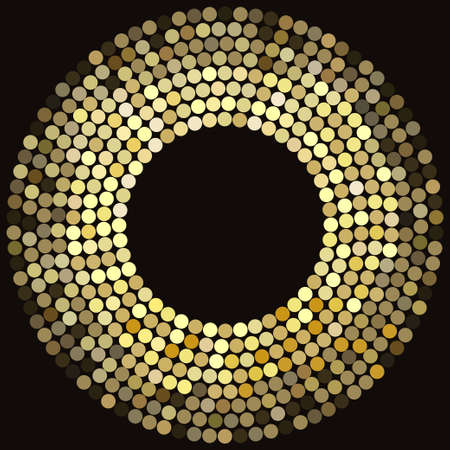 Golden disco lights frame, abstract mosaic background, concentric circles of glowing pixels - vector illustrationのイラスト素材