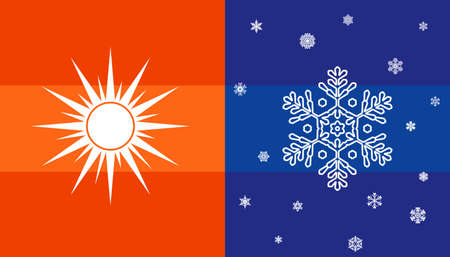 Hot and cold, sun and snowflake, climate symbol for conditioner, Temperature icons. Vector illustration.のイラスト素材