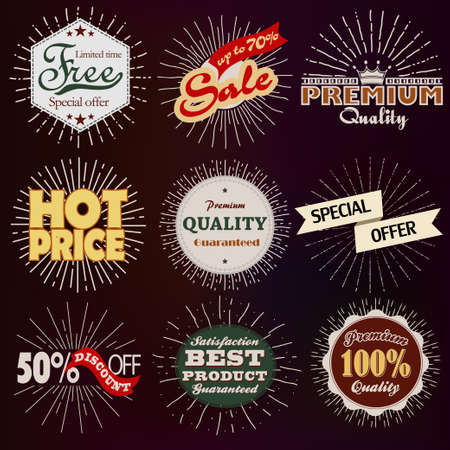 Premium quality, sale and discount vintage badges and labelsのイラスト素材
