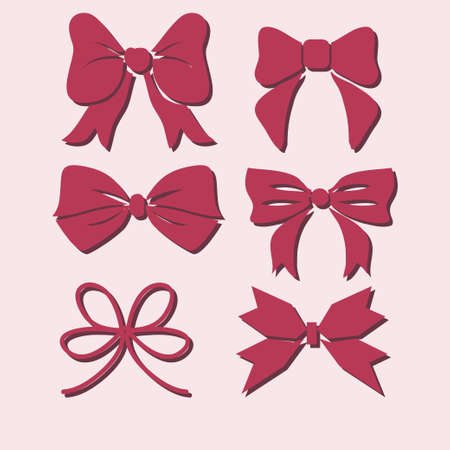 Pink gift bows with ribbons - vector setのイラスト素材