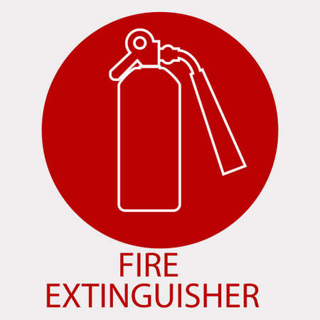 Fire extinguisher sign, red caution icon linear design. Vectorのイラスト素材