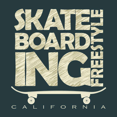 Freestyle Skate Board typography, Skateboarding t-shirt graphic design, grunge style emblem. vectorのイラスト素材