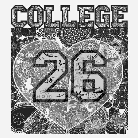 New York T-shirt fashion Typography, Black and white Floral-grunge art design, sport emblem, Number with floral ornament, graphic Print labelのイラスト素材