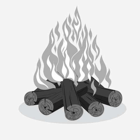 Bonfire camping firewood - burning woodpile - campfire. のイラスト素材