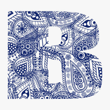 Oriental style alphabet. Letter B with floral ornament. Vectorのイラスト素材