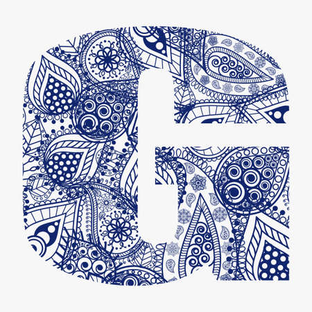 Oriental style alphabet. Letter G with floral ornament. Vectorのイラスト素材