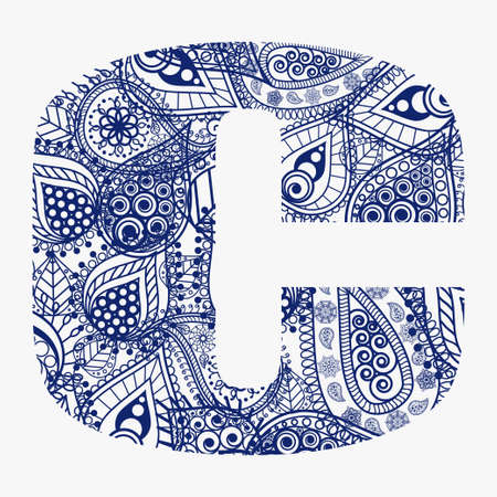 Oriental style alphabet. Letter C with floral ornament. Vectorのイラスト素材