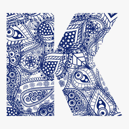 Oriental style alphabet. Letter K with floral ornament. Vectorのイラスト素材
