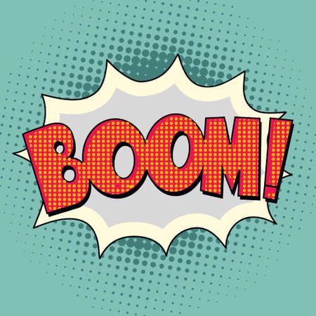 Boom Comic Book Bubble Text on a dots pattern background in Pop-Art  Retro Style