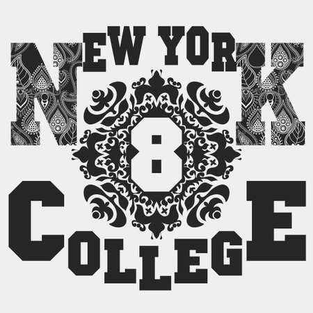 New York T-shirt fashion Typography, sport emblem design,  with floral ornament, graphic Print labelのイラスト素材