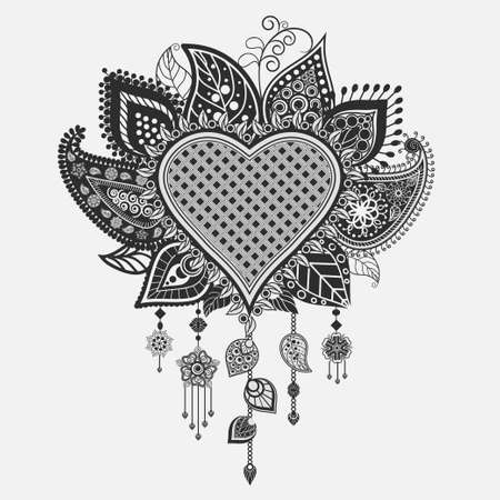 Floral dream catcher. Valentine's day heart with ethnic ornamentのイラスト素材