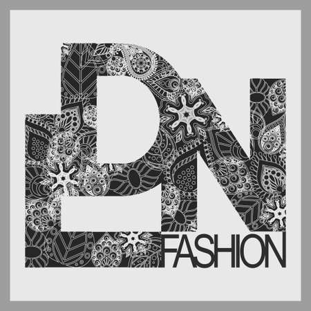 London T-shirt fashion Typography, Black and white Floral-grunge art design, Letters with floral ornament, graphic Print labelのイラスト素材
