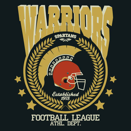 Football t-shirt emblem with laurel wreath, Spartan Warrior, gladiator icon. Vectorのイラスト素材