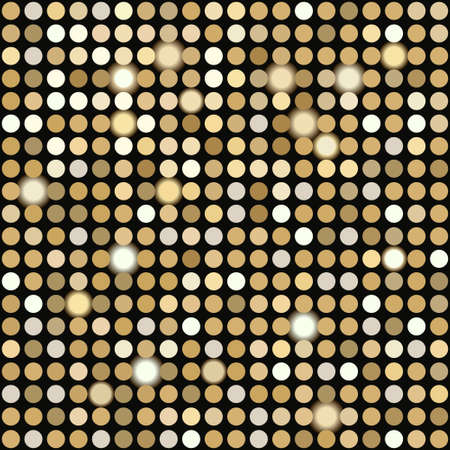 Gold disco lights background, shiny circles. Abstract mosaic sparklesのイラスト素材