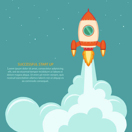 Space rocket launch. Project development. Start up concept flat style.のイラスト素材
