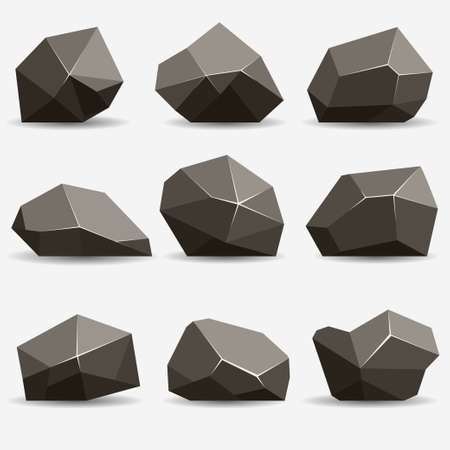 Rock stone set. Stones and rocks in isometric 3d flat style. Set of different bouldersのイラスト素材