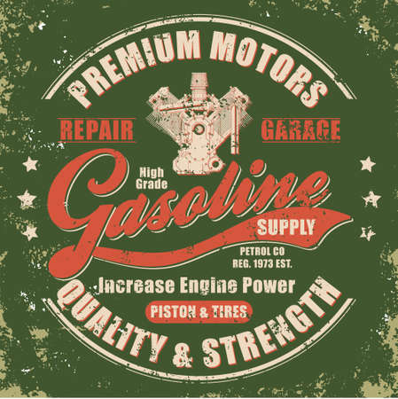 Vintage gasoline retro label for t-shirt. Typography Graphics retro style tee designのイラスト素材