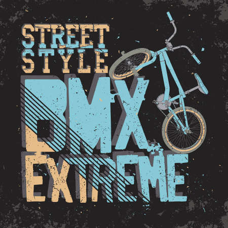 BMX Riding Typography Graphics. Extreme bike street style. T-shirt Design, Print for sportswear apparel.のイラスト素材