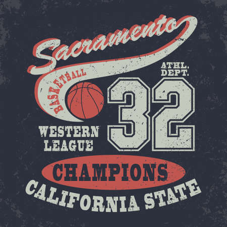 Basketball California. Vintage artwork typography, t-shirt stamp graphics, vintage sport wear tee print designのイラスト素材