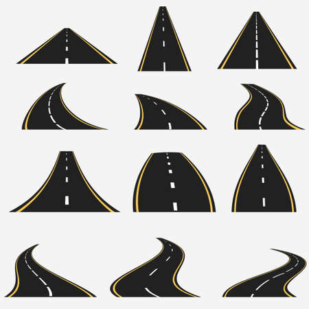 road line set, different perspective roads, highway asphalt path vectorのイラスト素材